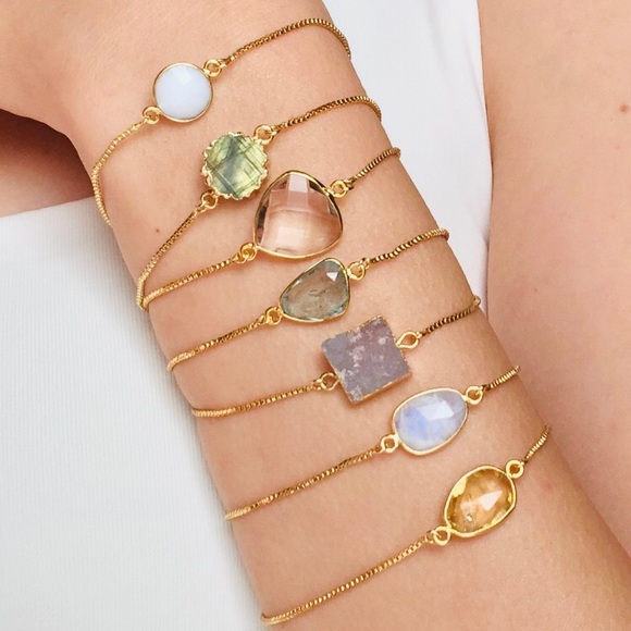 Hand Crafted Jewelry - Gold Plated Gray Stone CZ Diamonds Slider Bracelet